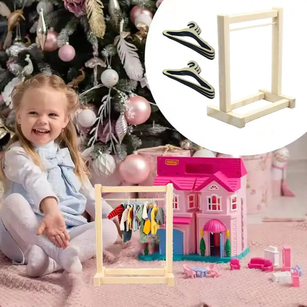 Mini Wooden Clothes Hanger Set - Labubu Collection